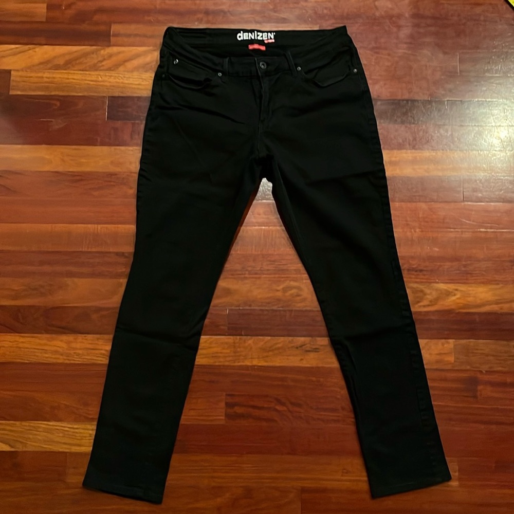 Womens 14 Denizen Levi’s Modern Skinny solid black stretchy pants actually 31x29